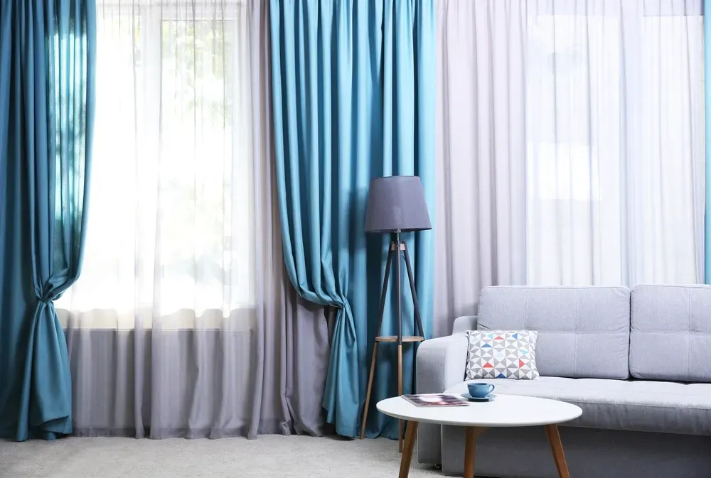 Blue & White Curtains in a Loungeroom — Citrus Clean Central Coast in Lake Haven, NSW