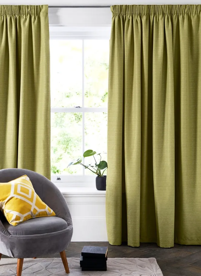 Green Curtains With A Plant on the Window Sill — Citrus Clean Central Coast in Lake Macquarie, NSW