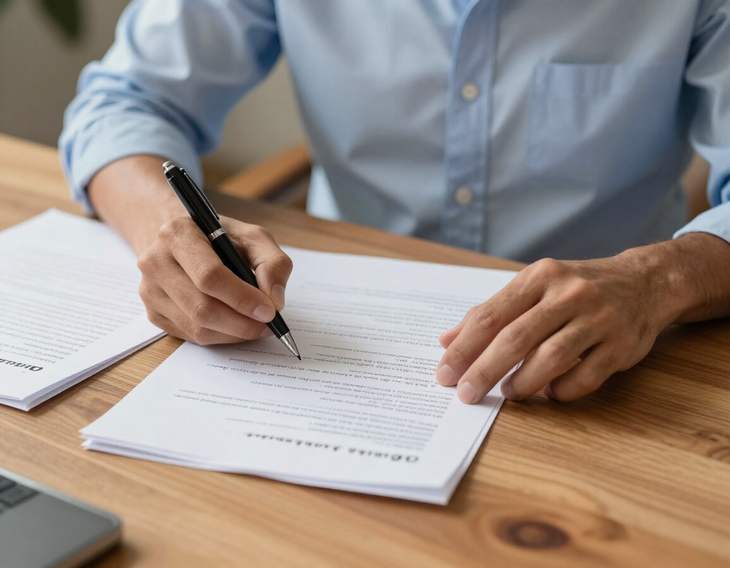 Advisor marking notes beside a portfolio review
