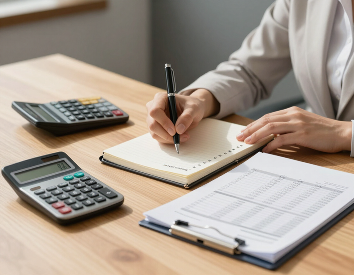 Client writing financial goals in a notebook