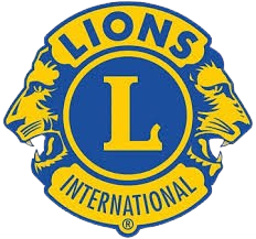 Lions Clubs International logo: blue and yellow with lions and text