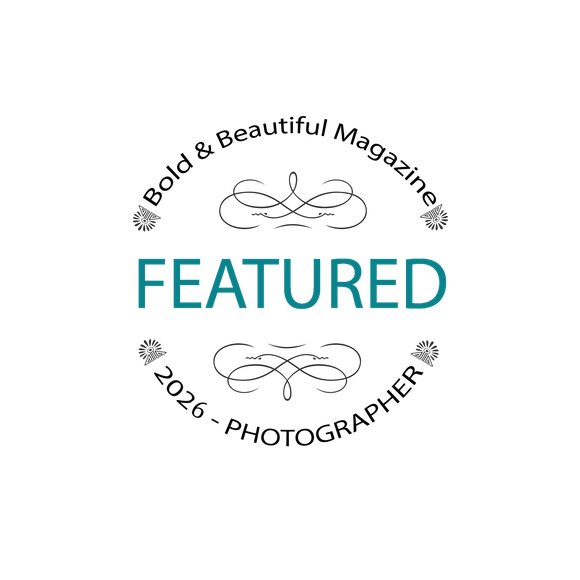 “FEATURED” badge with decorative flourishes and circular text for “#Bold & Beautiful Magazine” and “2026 Photographer”