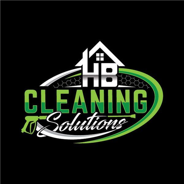 HB Cleaning Solutions logo with green and white text, house icon, and spray bottle on black background