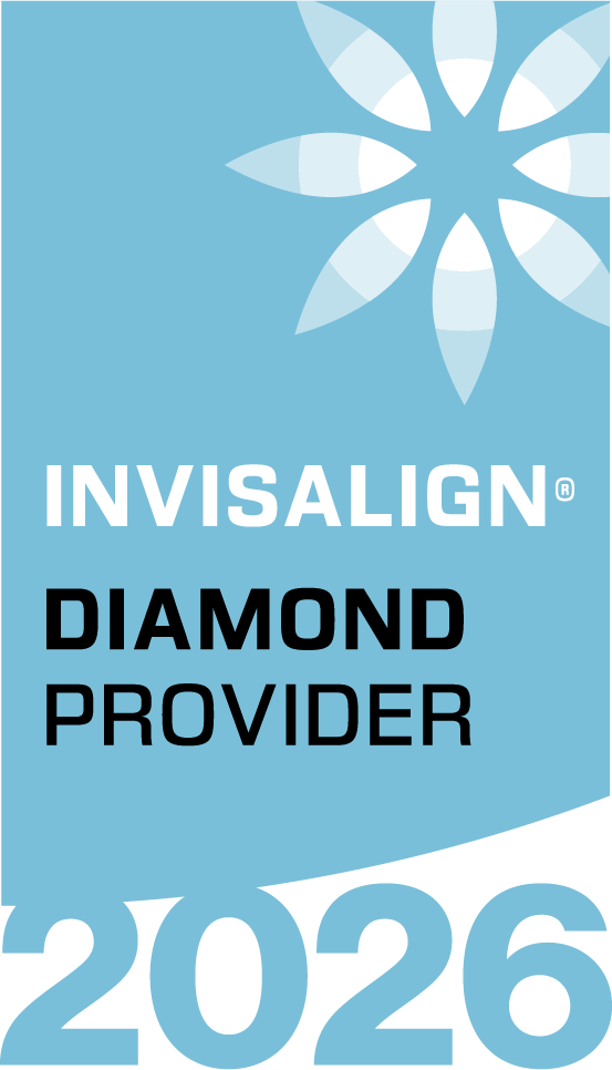 Invisalign Diamond Provider 2026 badge in light blue and white with floral logo