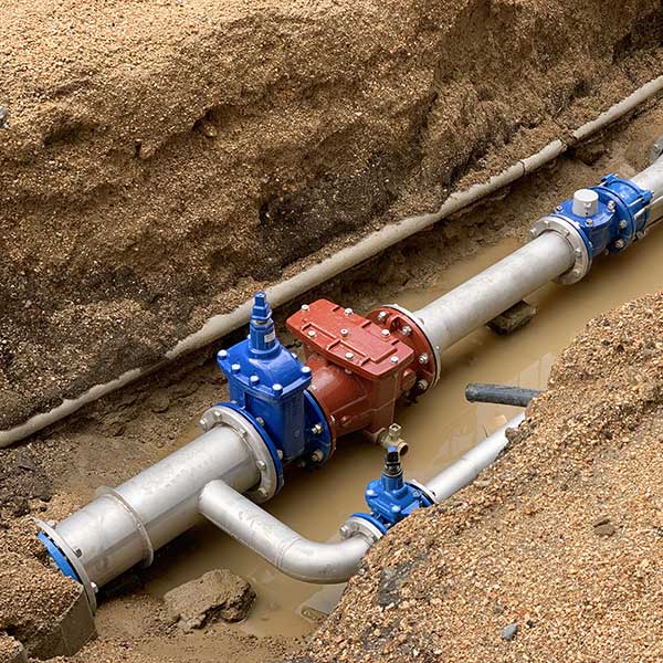 Underground pipes in dirt outside