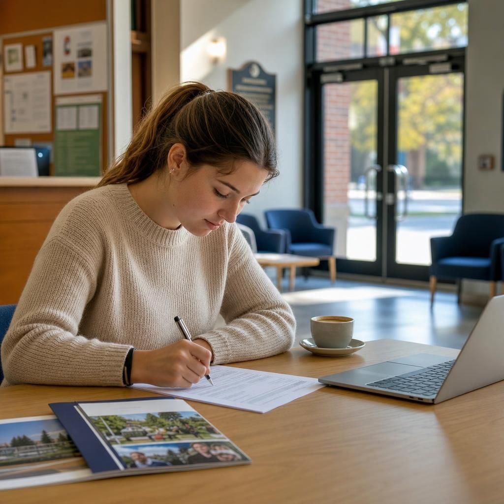 Student completing fashion school application form