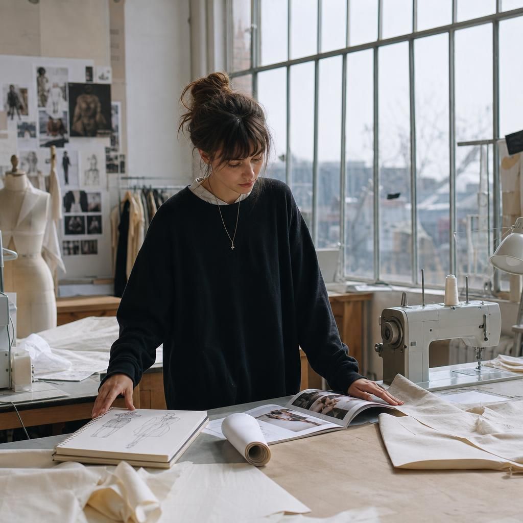 Fashion student comparing course options in a London studio