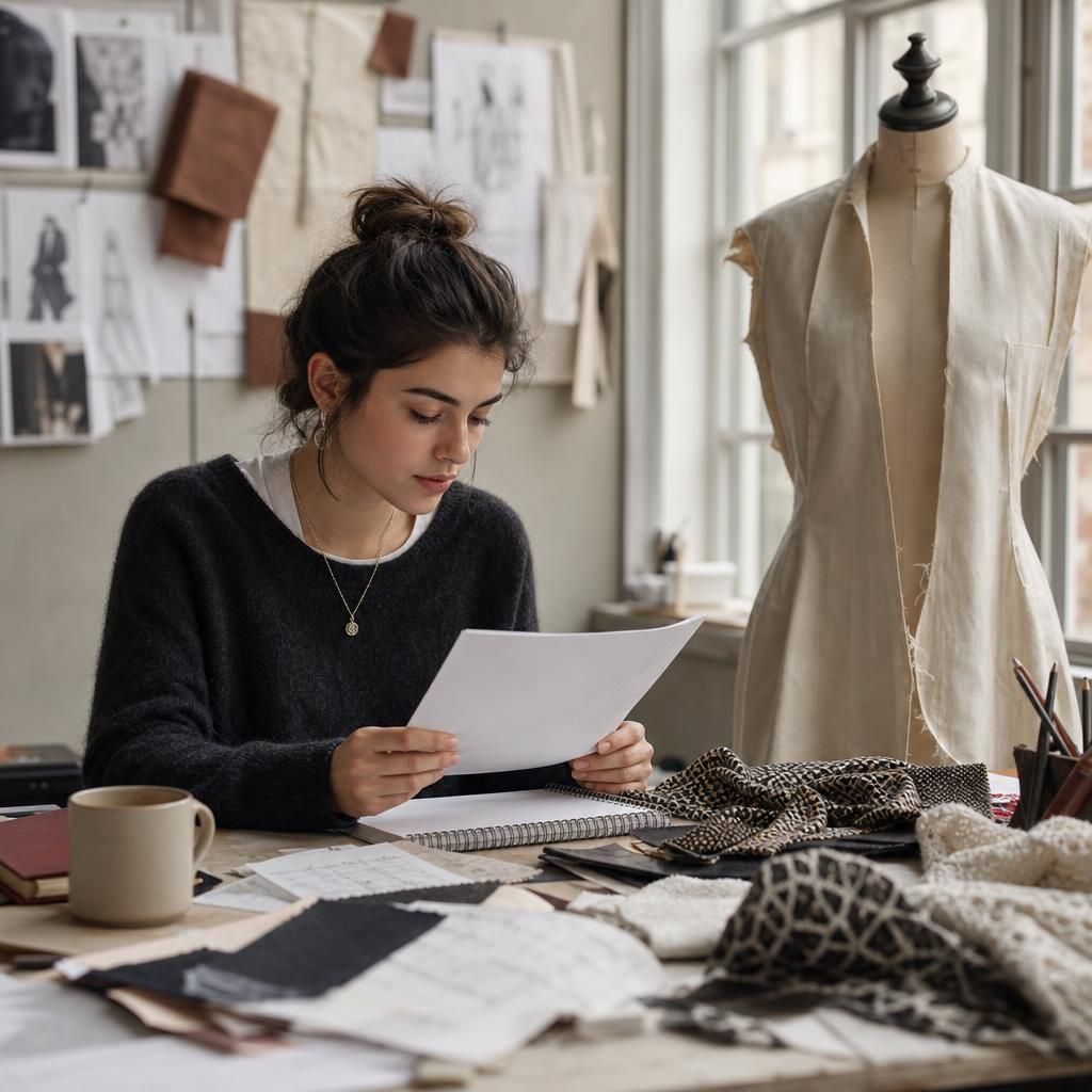 fashion student reviewing course syllabus in studio