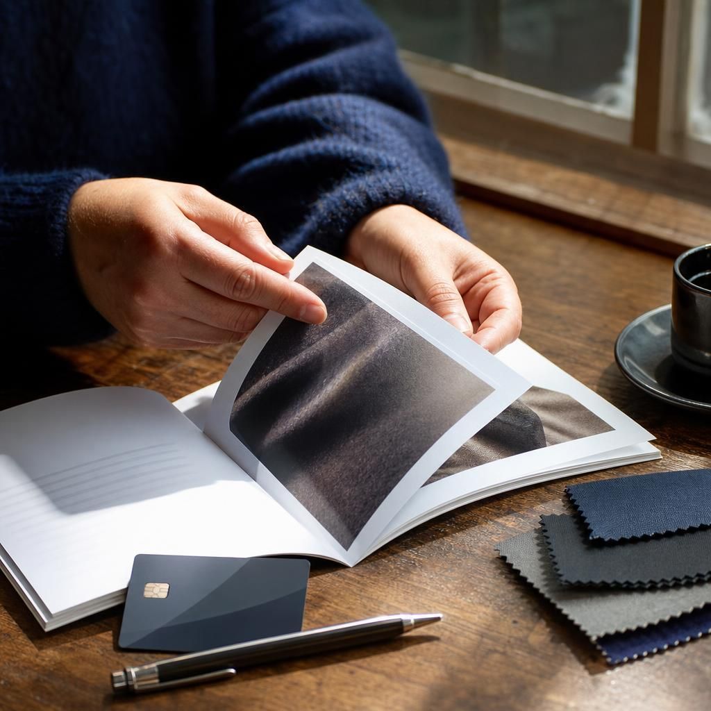 Hands reviewing and booking a fashion course brochure
