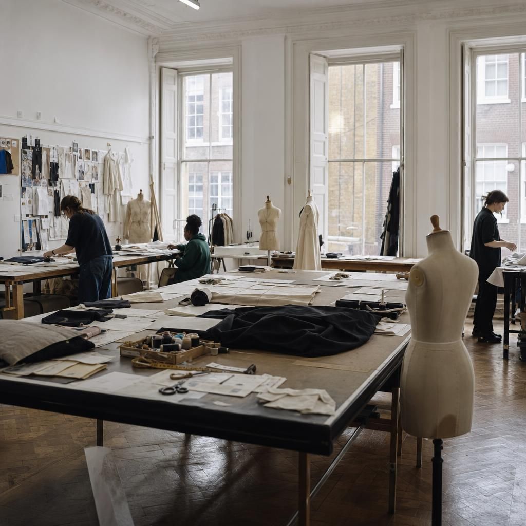 Mayfair fashion academy workshop with students and dress forms