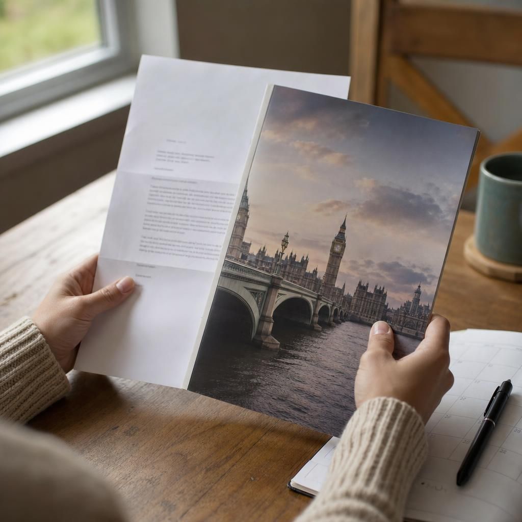 hands holding admissions letter and course brochure