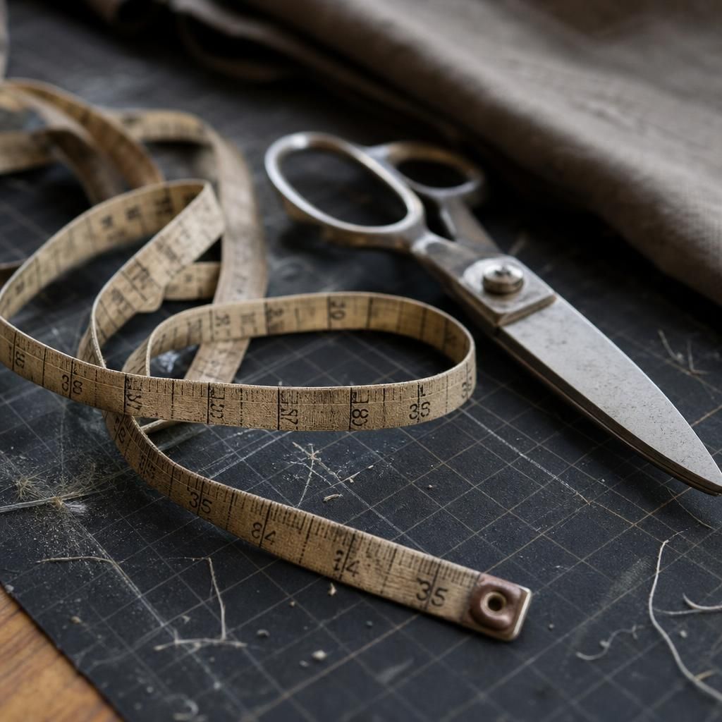 Tailor’s tape and shears on a cutting mat