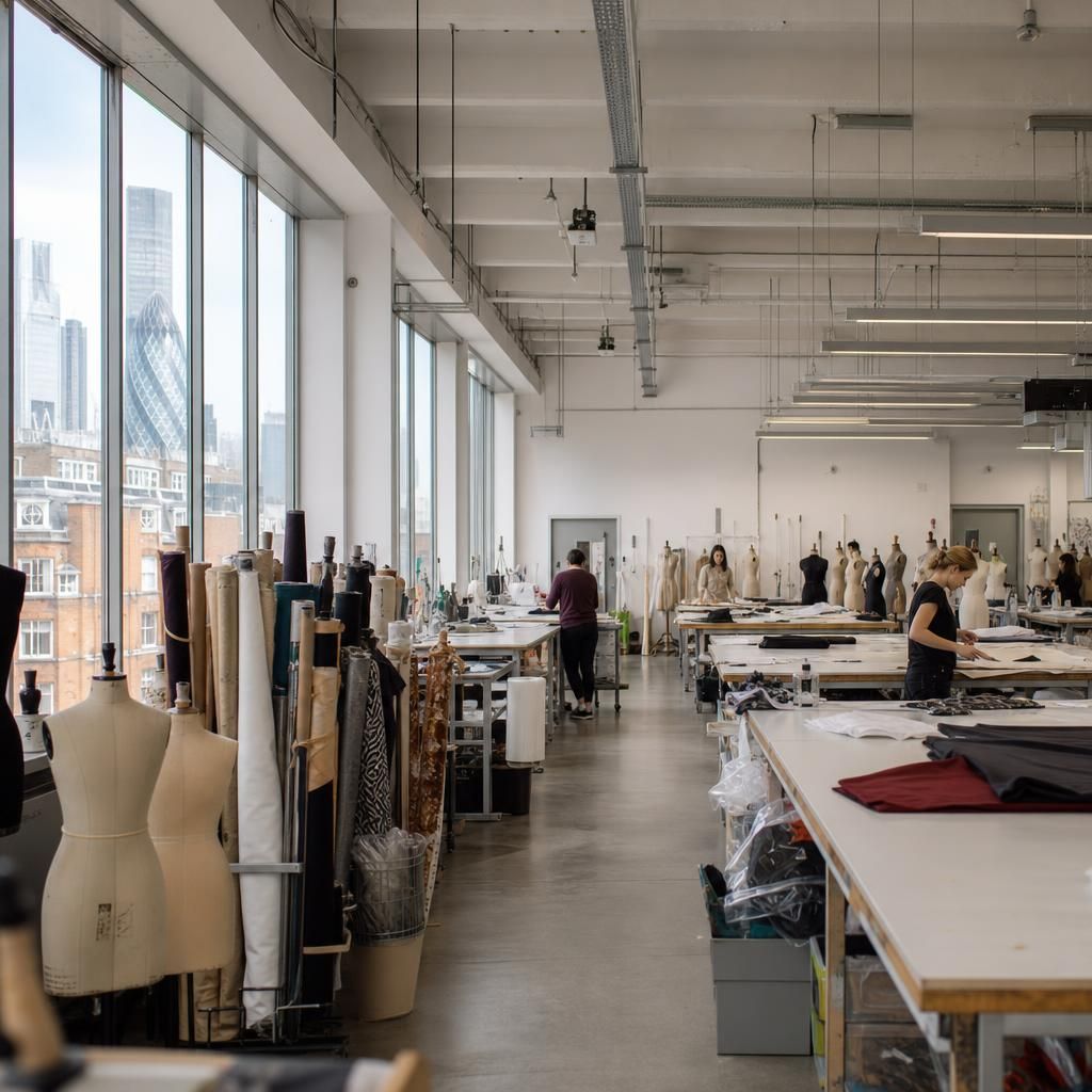 London fashion workshop with students and cutting tables