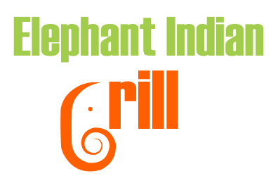 Elephant Indian Grill logo with orange elephant-shaped