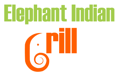 Elephant Indian Grill logo with a green text and orange elephant ear.