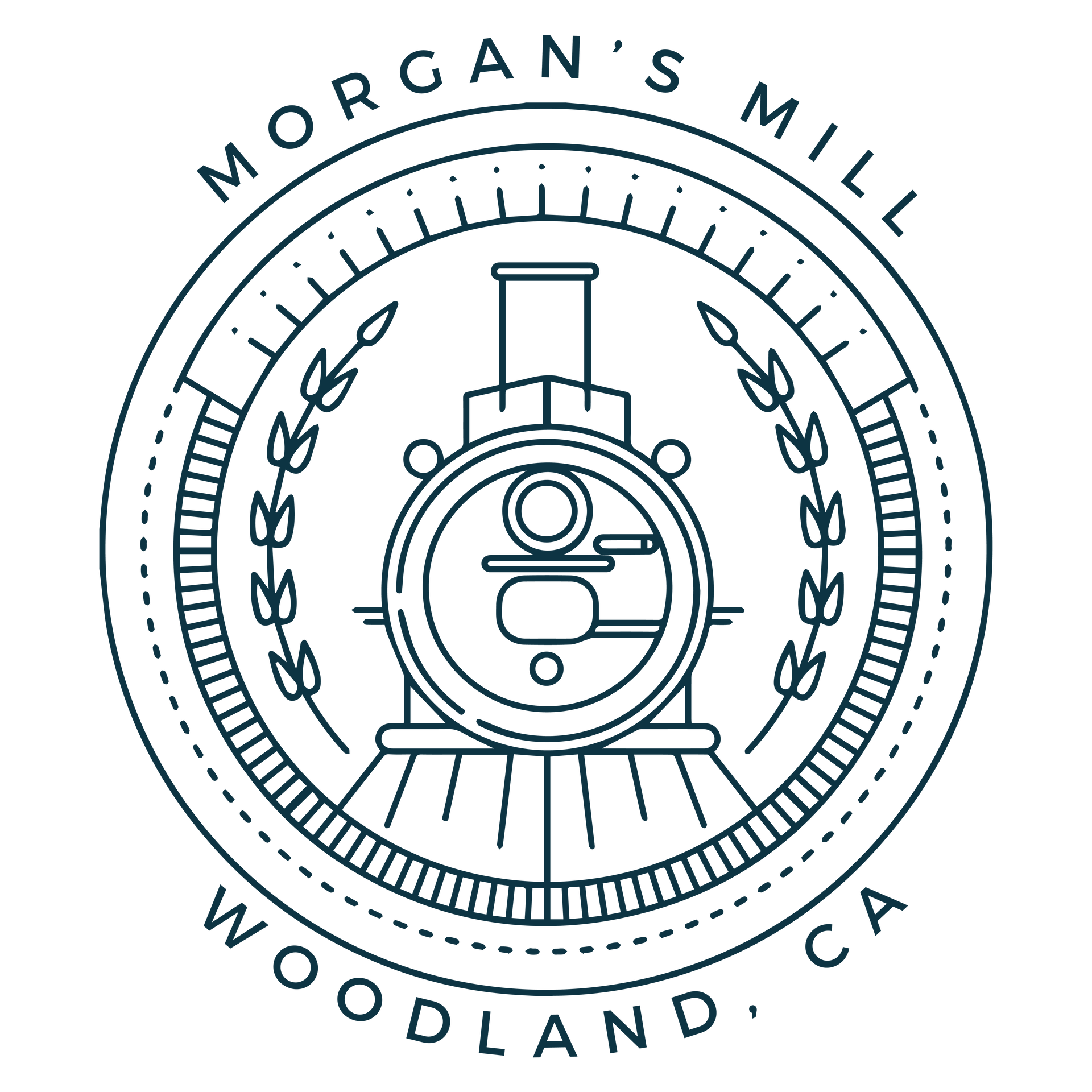 The logo for morgan 's on main is black and red on a white background.