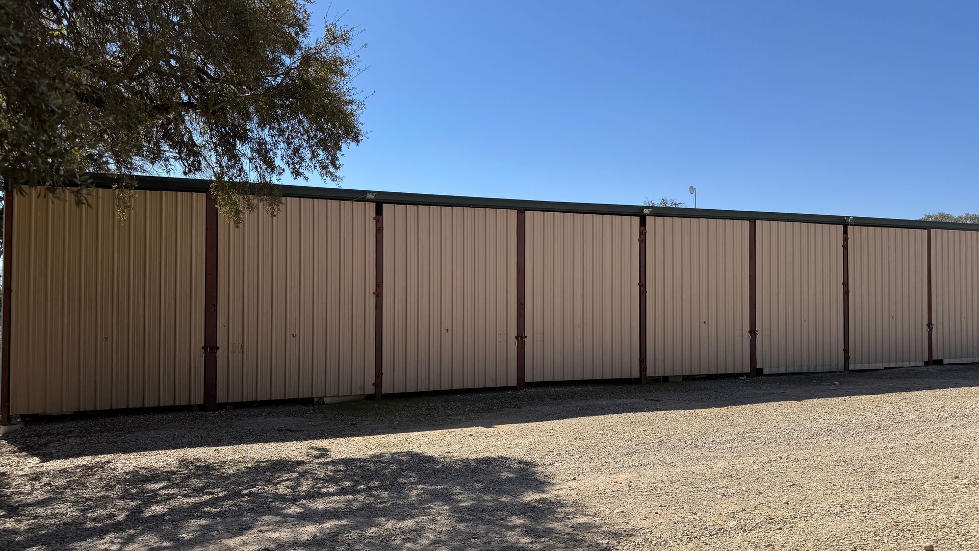 Exterior storage units at Polly Peak Storage in Bandera TX