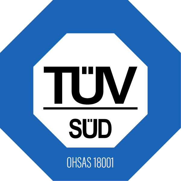 Logo TÜV SÜD – Blaues Achteck, gefüllt mit weißem Achteck, beschriftet in Schwarz mit TÜV SÜD.