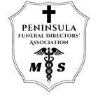 Black-and-white shield logo reading “Peninsula Funeral Directors’ Association” with a cross and caduceus
