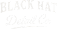 Black Hat Detail Co. logo, white text on transparent background.