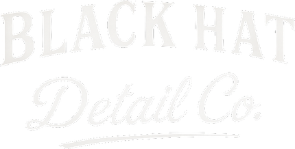 Logo for Black Hat Detail Co. in white, stylized font. "Black Hat" arched above "Detail Co.".