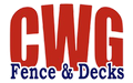 CWG Fence & Decks logo in red and blue text