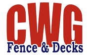 CWG Fence & Decks logo in red and blue text