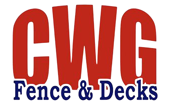 CWG Fence & Decks logo in red and blue text