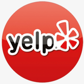 a yelp logo in a red circle on a white background a yelp logo in a red circle on a white background