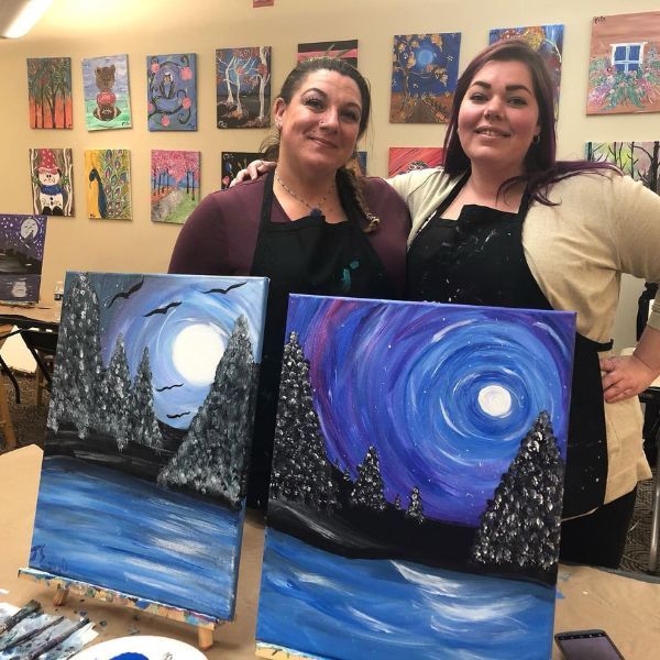 two girls and their paintings