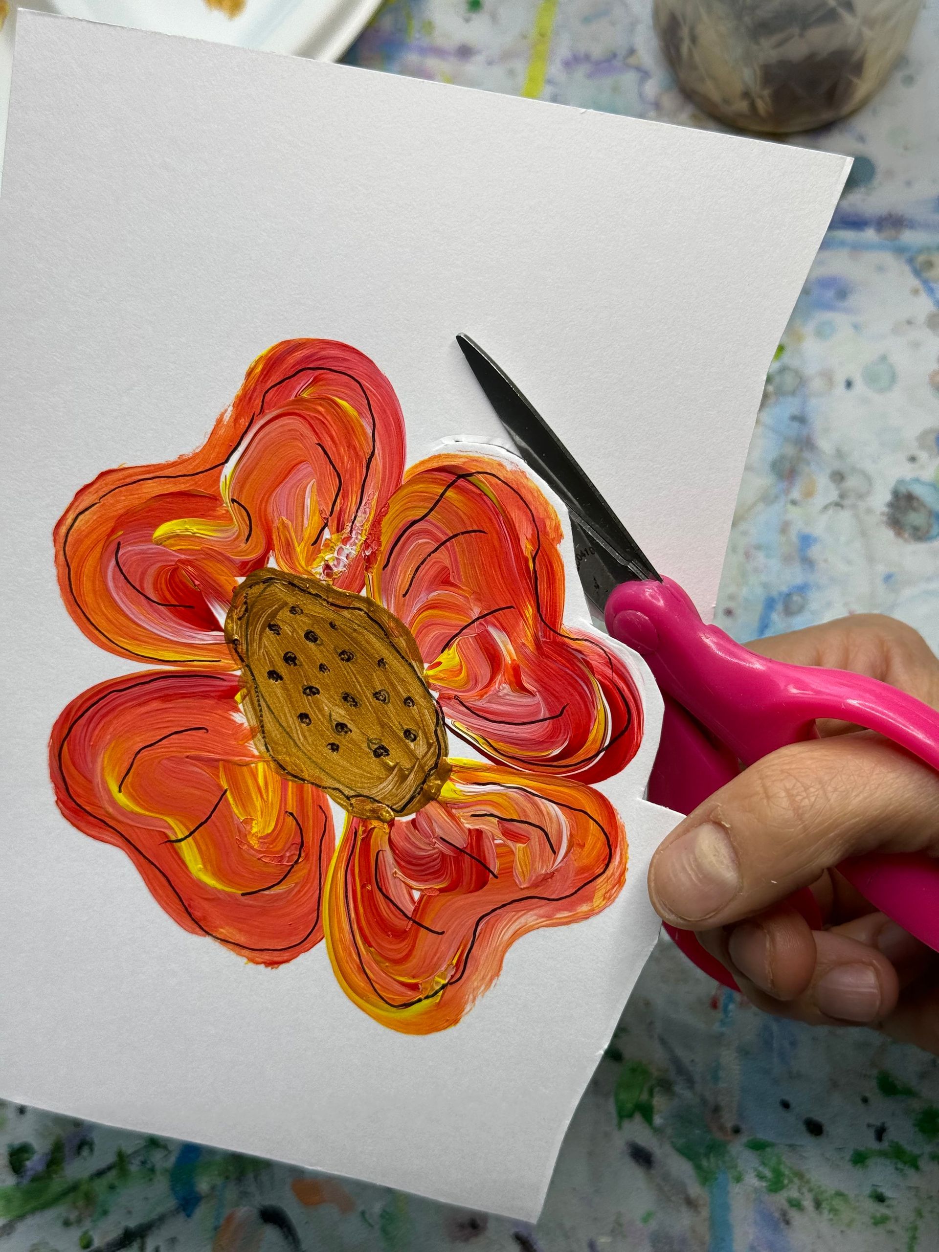 cutting out the flower painting