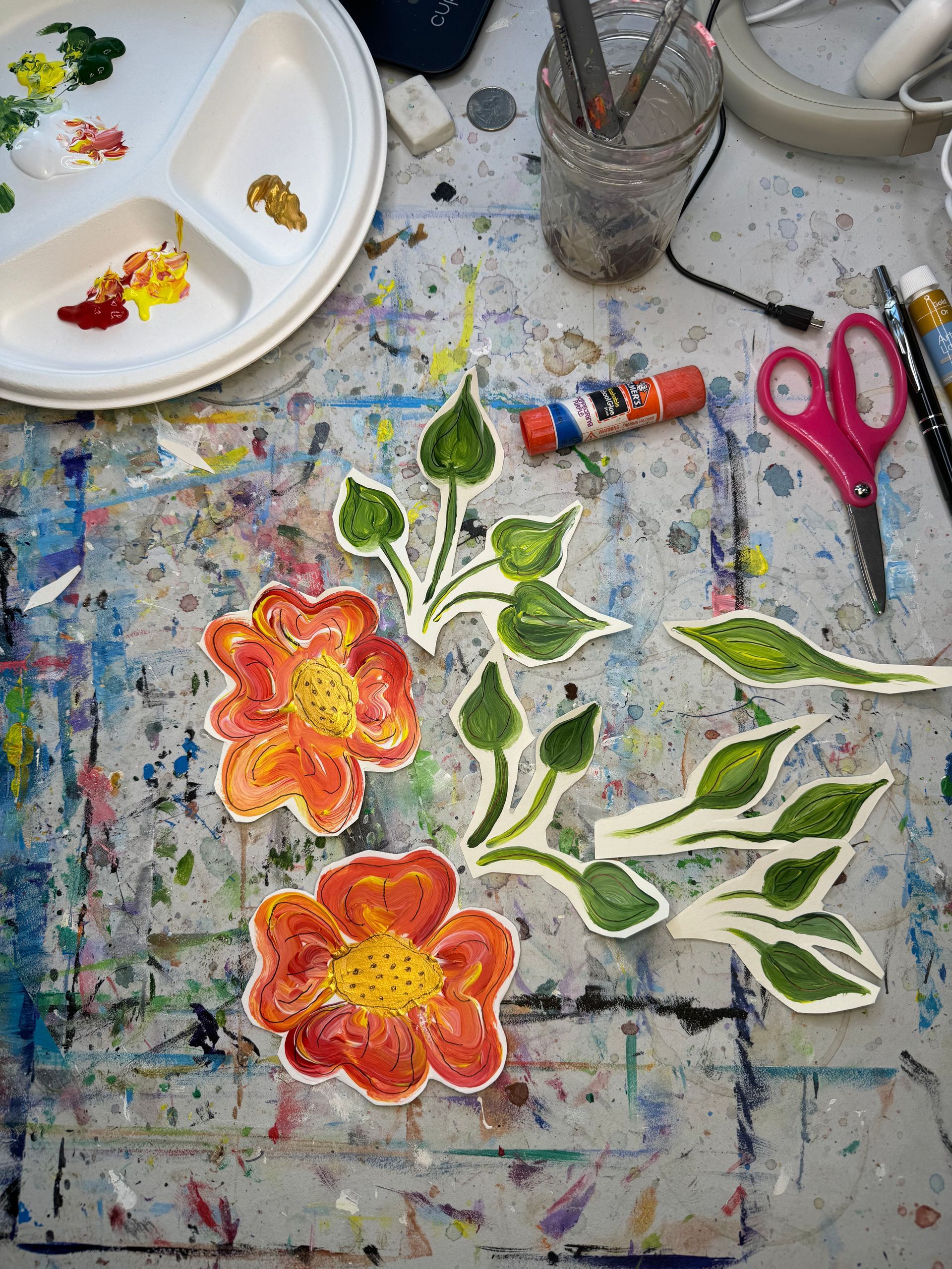 cut out flower painting and leaves