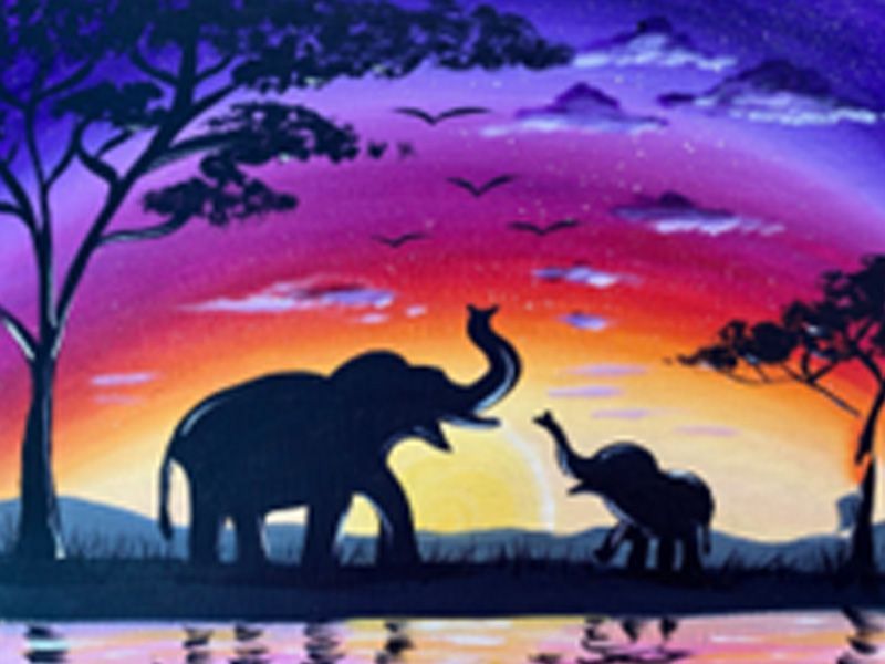 African elefants in the sunset