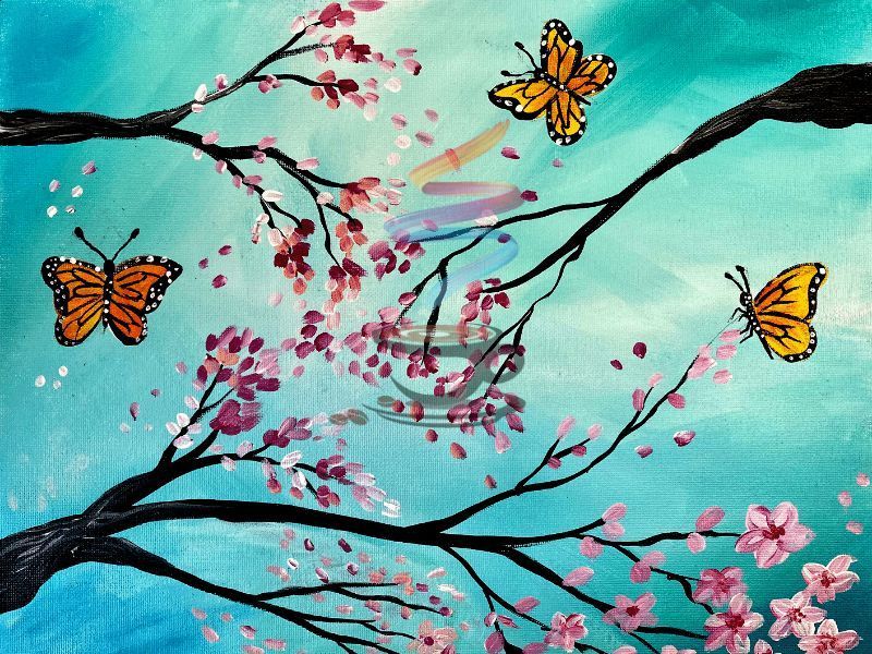 Cherry Blossoms and Butterflies