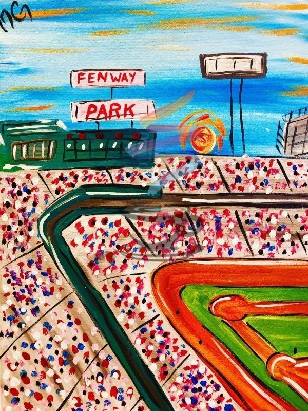 A painting of a baseball field at fenway park