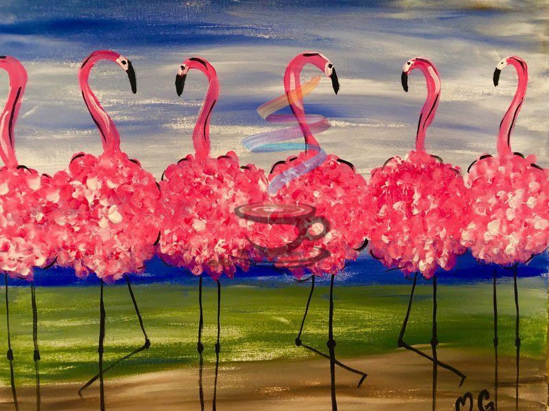 Flamingo Party acrylic painting