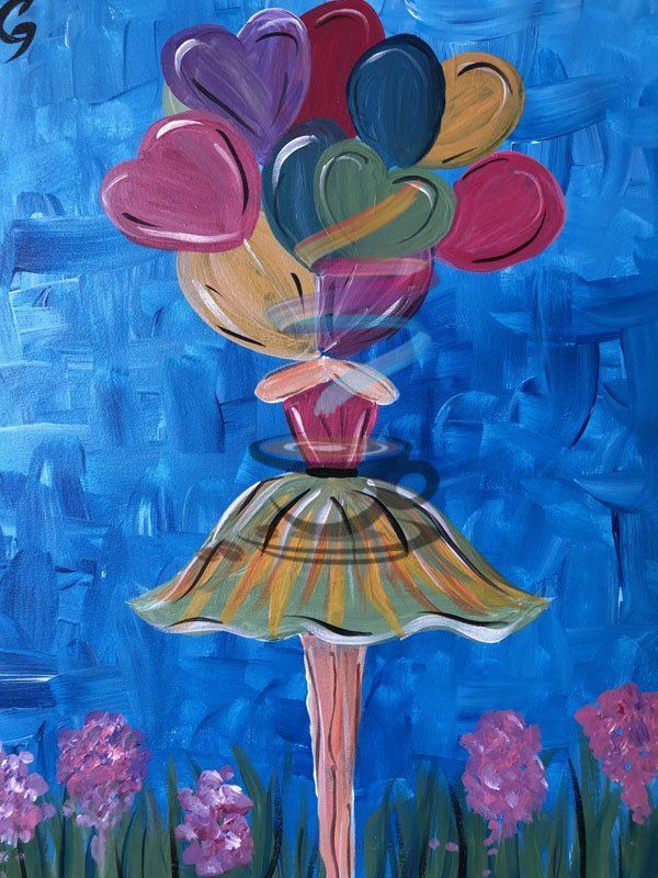 Girl Behind Balloons acrylic painting