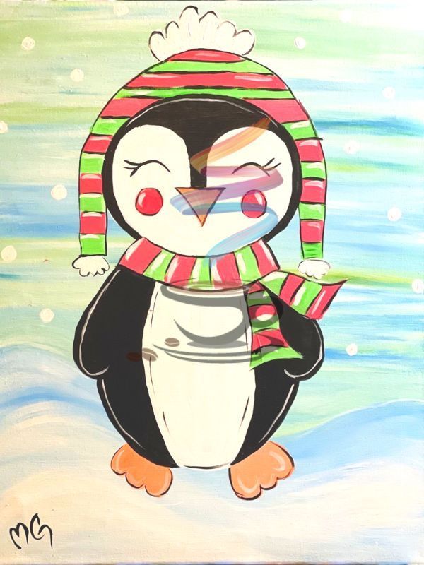 Snow penguin painting