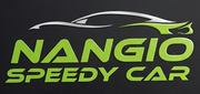 Logo NANGIO SPEEDY CAR in verde lime e argento su sfondo nero.