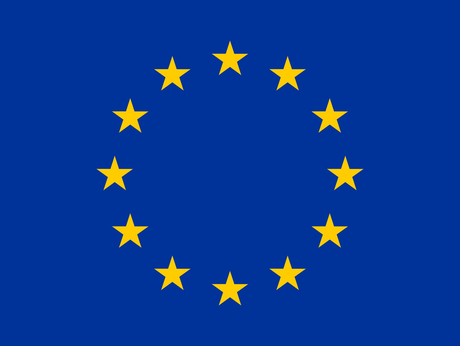 Eine blaue Flagge mit gelben Sternen in einem Kreis