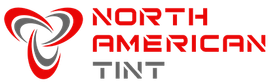 North American Tint logo with red and gray stylized swirl and bold red-gray text
