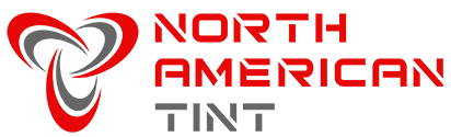 North American Tint logo with red and gray abstract swirl icon and bold text.