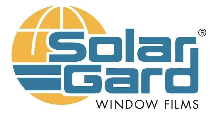 Solar Gard Window Films logo with blue text and an orange globe graphic