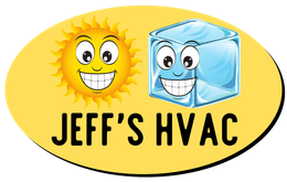 Jeff’s HVAC logo with a smiling sun and ice cube on a yellow oval