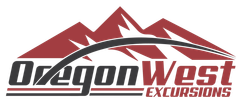 DragonWest Excursions red logo with stylized mountain peaks and italic text
