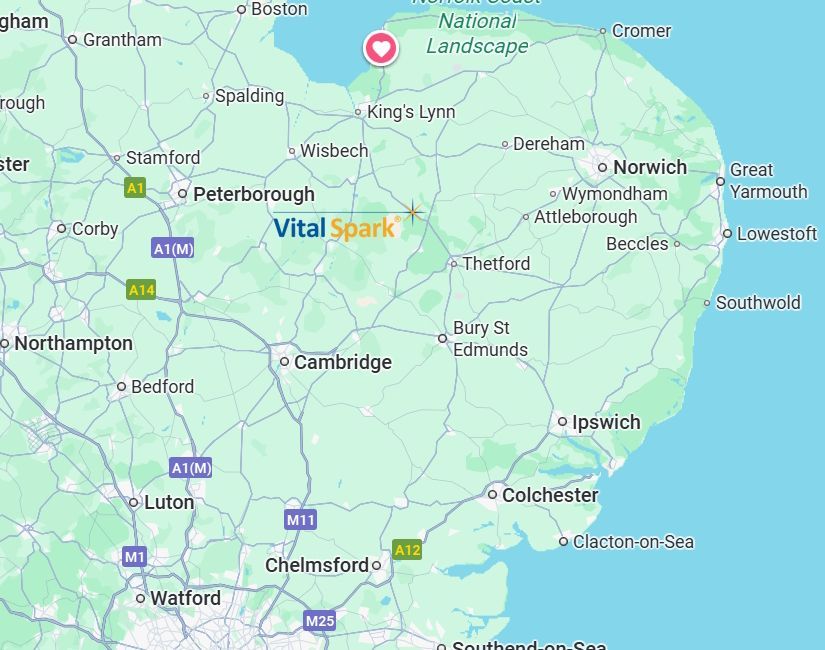 Map of East Anglia, UK