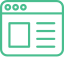 Ein grünes Symbol eines Computerbildschirms mit einem Quadrat und Linien darauf.