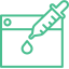 Ein grünes Liniensymbol einer Spritze, aus der ein Tropfen Flüssigkeit herauskommt.