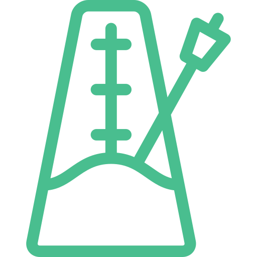 Ein grünes Symbol eines Metronoms mit einem daran befestigten Taktstock.