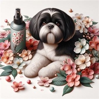 Shih Tzu with Japanese Cherry Blossom coat spray